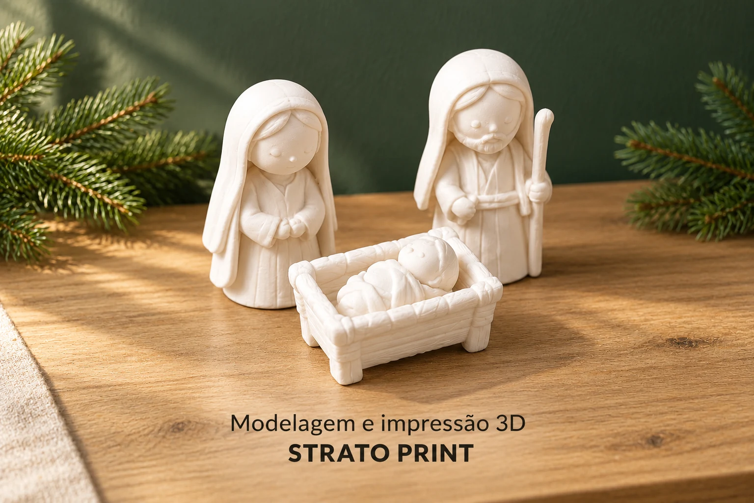 Apresentação das três figuras do presépio em branco